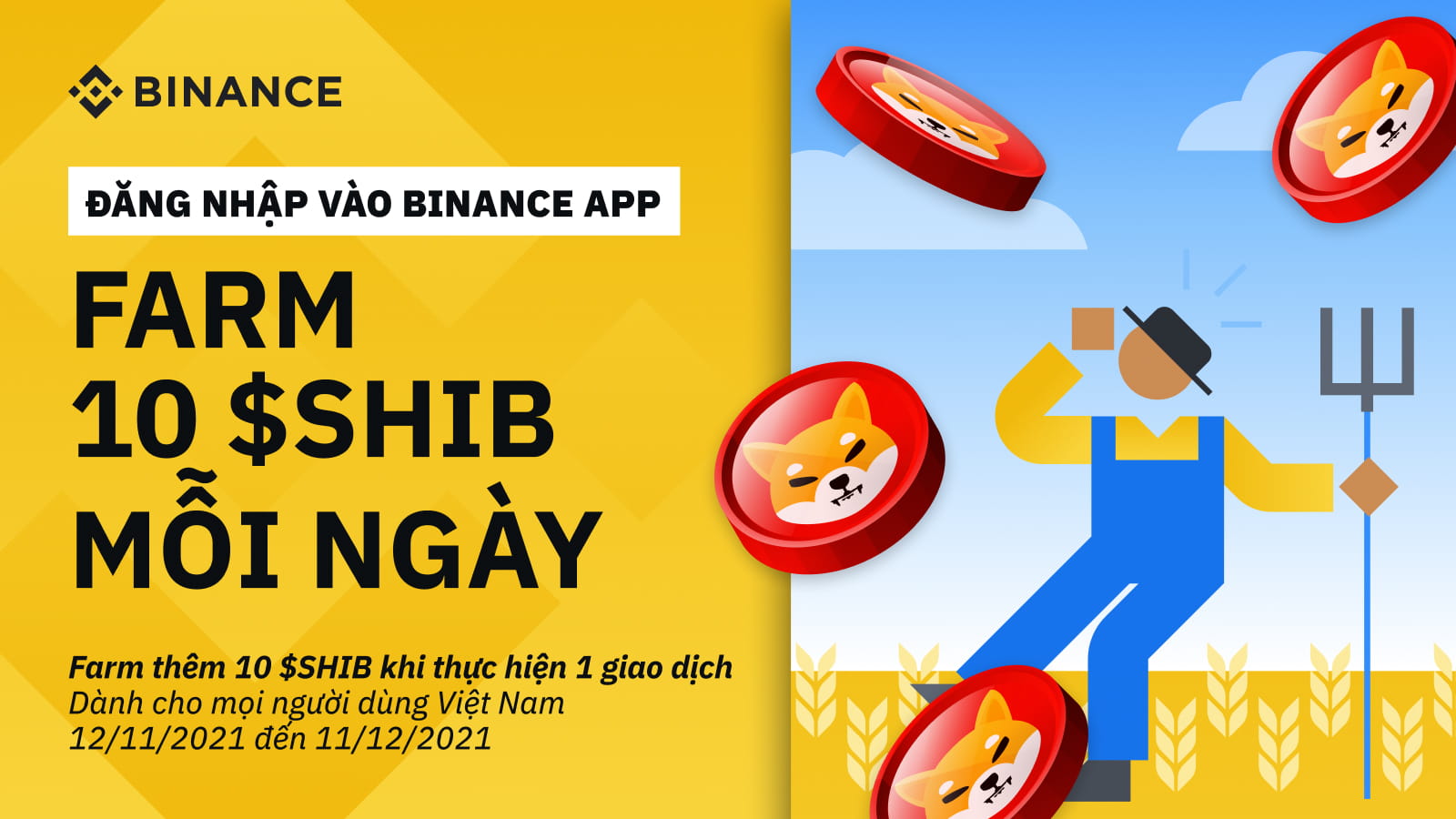 Farm Shiba Inu ($SHIB) mỗi ngày với ứng dụng điện thoại Binance